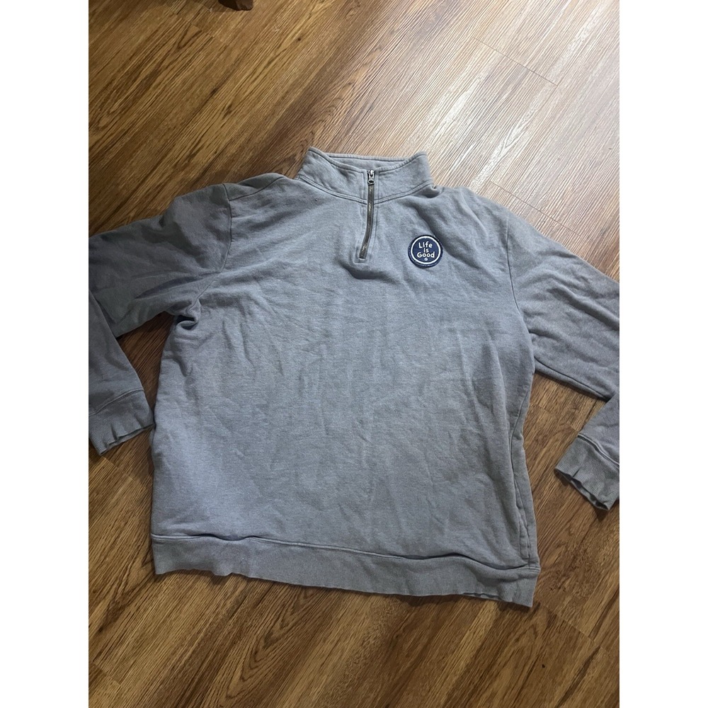 Life is Good Classic Fit 1/4 Zip Sweatshirt Men's XL Long Sleeve Gray (pin Hole)